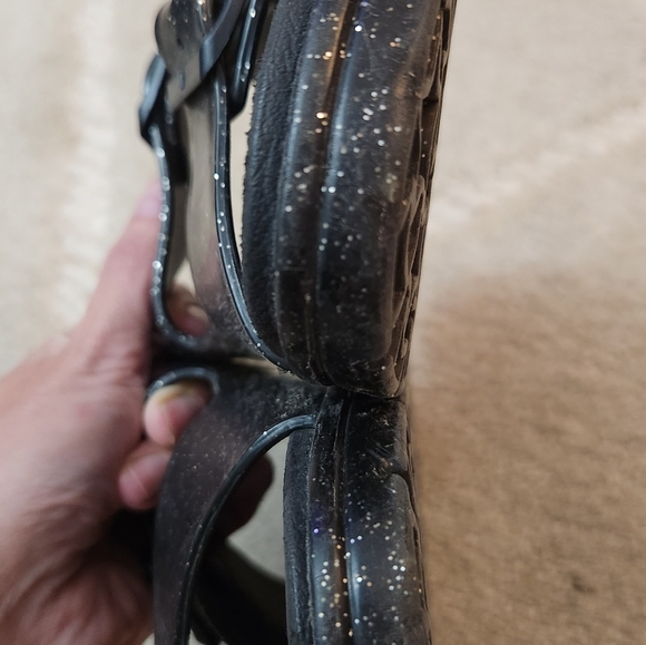 Black Glitter Slide Sandals Womens 5.5 Soft Sole - Picture 4 of 7